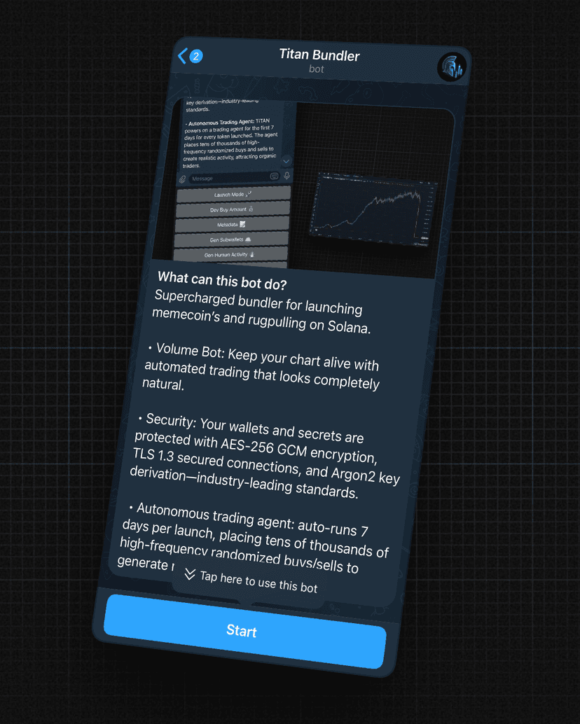 Titan Bundler Bot Interface - Telegram trading bot for Solana memecoins