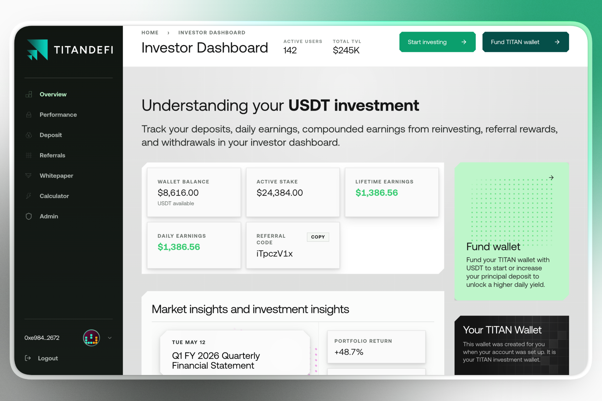 Investor Dashboard Redesign